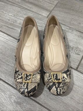 Cole Haan Tali Snake-Print Ballet Flats with Gold Buckle